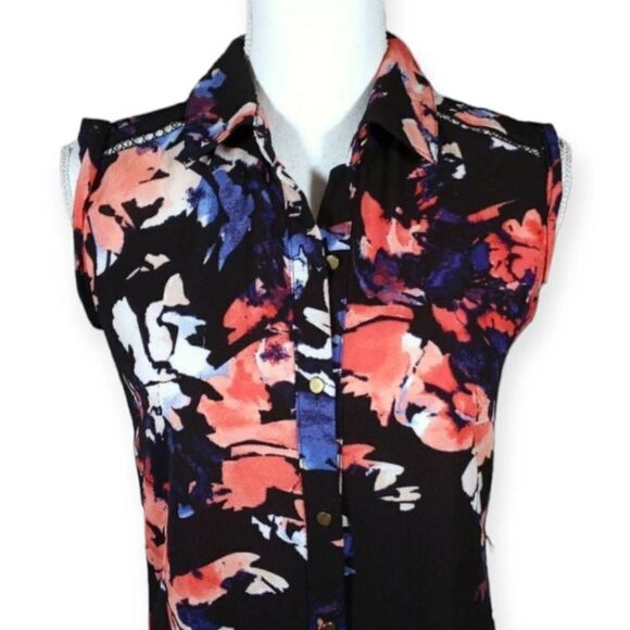 APT.9 BLACK W/PINK & PURPLE FLOWERS SLEEVELESS SHIRT DRESS SZ.XS EUC. - Picture 4 of 8